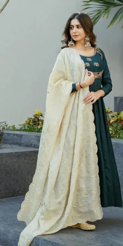 Sublime Blue Color Fhantom Silk Thread Work Salwar Suit