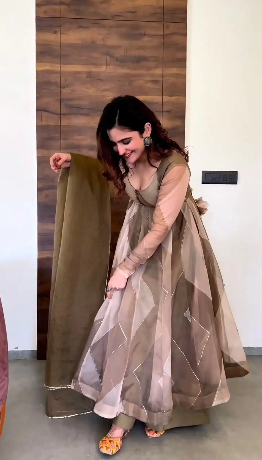 Sublime Brown Color Tabby Silk Organza Digital Printed Salwar Suit