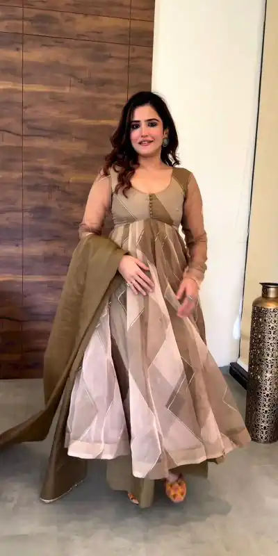 Sublime Brown Color Tabby Silk Organza Digital Printed Salwar Suit