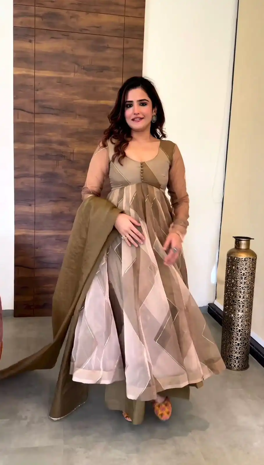 Sublime Brown Color Tabby Silk Organza Digital Printed Salwar Suit