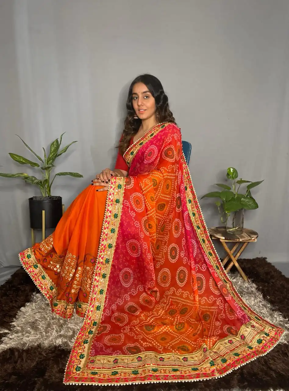 RANGILA Kavya Orange Color Chiffon Material Double Shaded Saree Casual, Party Wear, Wedding, Events, Etc. Expected Delivery 4-6 Working Days 1799/- | Sarees, Bollywood Sarees, Creative Sarees, Designer Sarees, Embroidered Sarees, Ethnic Saree, Modern Digital sarees, Party Wear Sarees