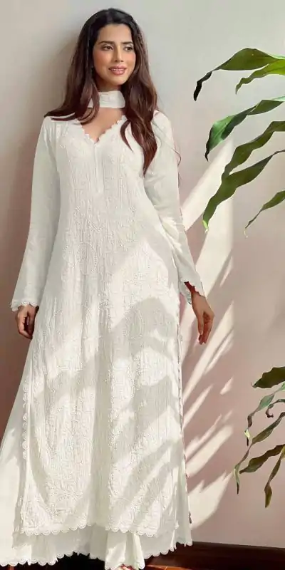 BE 170 White Color Georgette Thread Embroidery Salwar Suit Wedding, Party, Festive events, etc.  Expected Delivery  4-6 Working Days @1999/- | Salwar suit, Casual Suits, Creative suits, Designer Suits, Palazzo Suits, Party Wear Suits, Patiala Suits, Straight Suits