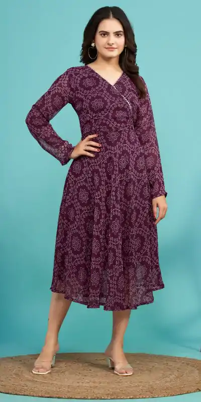 Aesthetically Pleasing Purple Color fox Georgette Printed Kurti