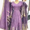Artful Purple Color Chinon Silk Embroidery Sequence Sharara Suit