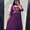 Purple Chinon Silk Thread Sequence Anarkali Suit