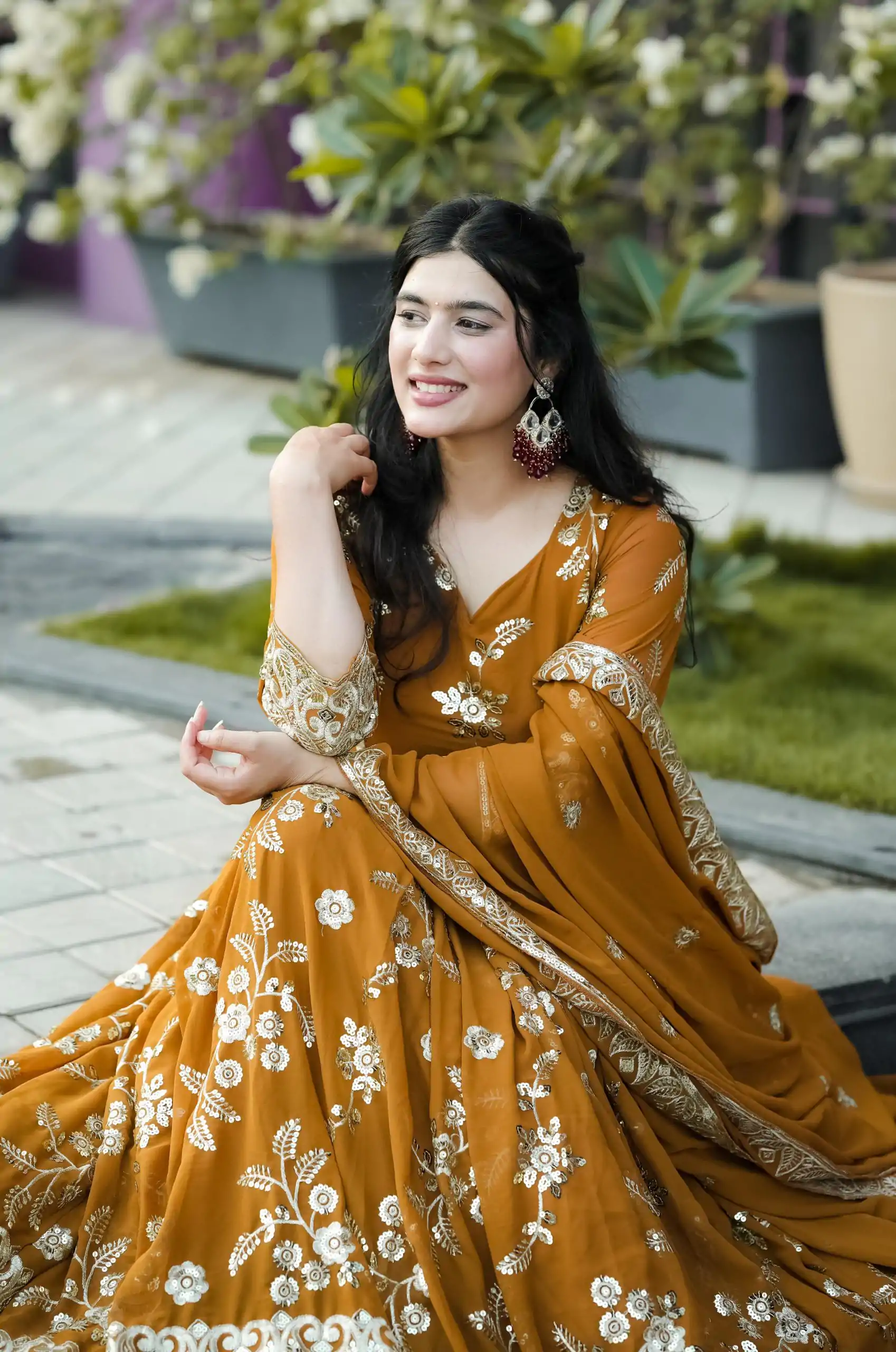 NF 1227 Mustard Color Georgette Embroidery Sequence Salwar Suit Casual, Wedding, Party, Festive, Events . Expected Delivery 4-6 Working Days @2449 | Anarkali Suits, Bollywood Anarkali, Creative-Anarkali, Designer Anarkali, Embroidered Anarkali, Party Wear Anarkali