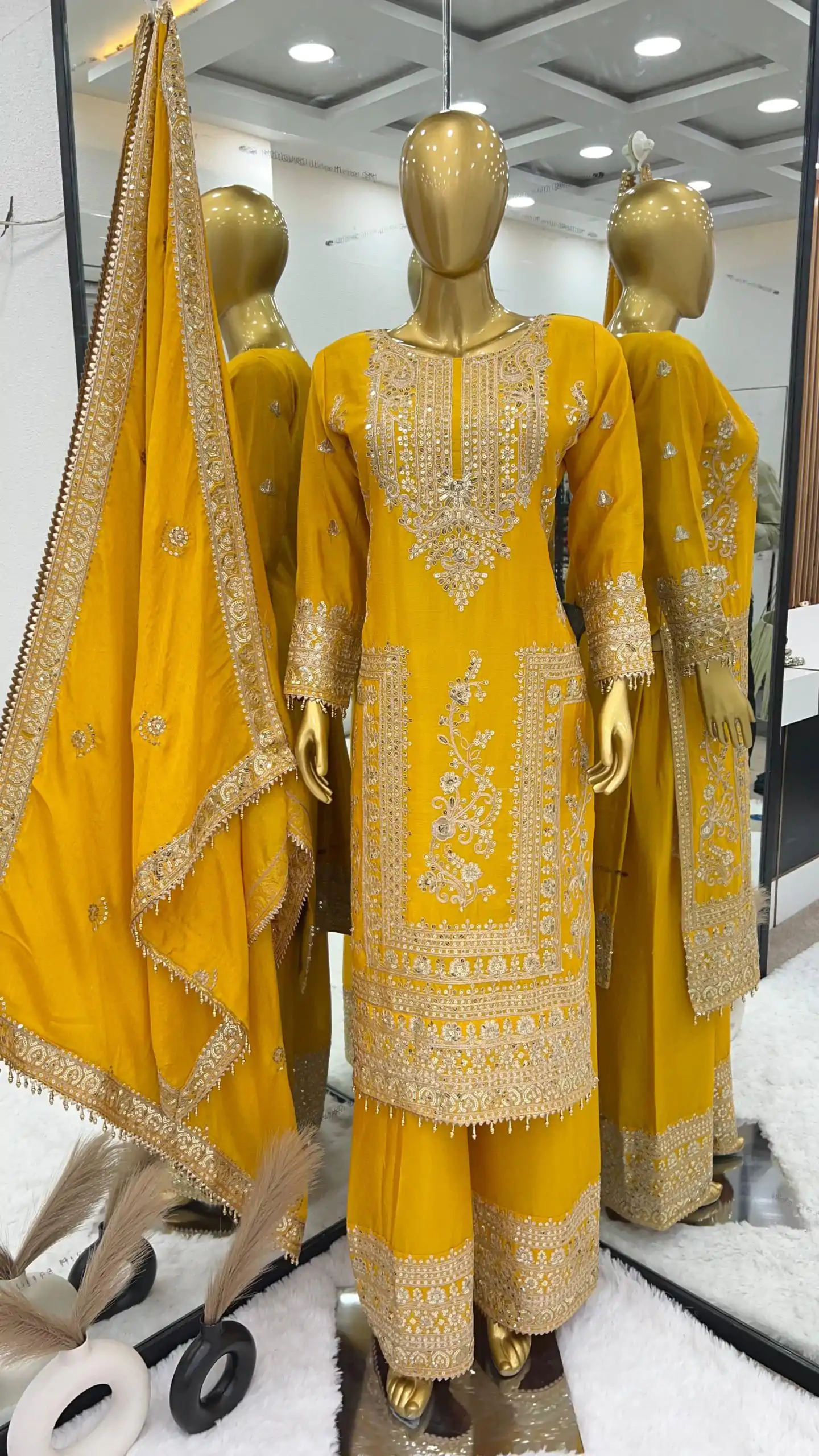 SRK 5146 Yellow Color Pure Chinnon Silk Embroidery Coding Dori Salwar Suit Wedding, Party, Festive, Events Expected Delivery 4-6 Working Days @ 2199/- | Jump Suits, Salwar suit, Casual Suits, Creative suits, Designer Suits, Palazzo Suits, Party Wear Suits, Patiala Suits, Straight Suits
