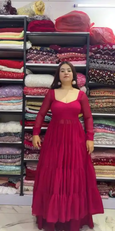 RTC 5758 Pink Color Sublime Georgette Ruffle Style Anarkali Suit Casual, Wedding, Party, Festive, Events. Expected Delivery 4-6 Working Days @2099/- | Anarkali Suits, Bollywood Anarkali, Creative-Anarkali, Designer Anarkali, Embroidered Anarkali, Party Wear Anarkali