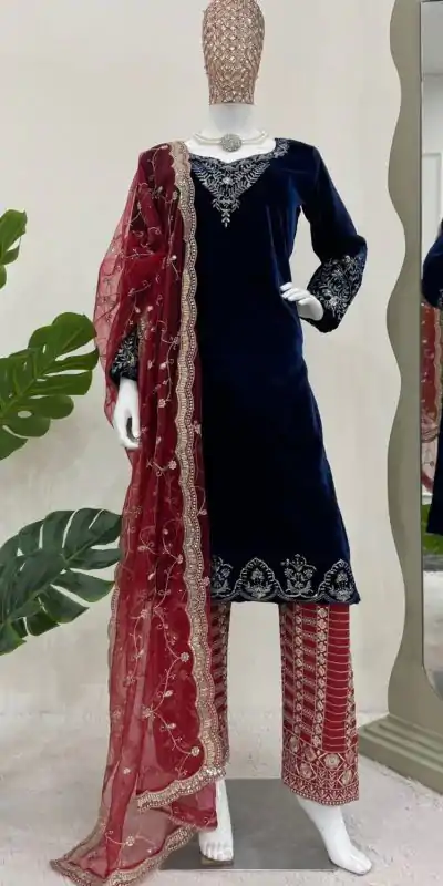 RTC 5777 Navy Blue Color Viscos velvet Thread With Sequnce Salwar Suit Casual, Wedding, Party, Festive, Events Etc.4-6 Working Days@2149/-only | Jump Suits, Salwar suit, Casual Suits, Creative suits, Designer Suits, Palazzo Suits, Party Wear Suits, Patiala Suits, Straight Suits