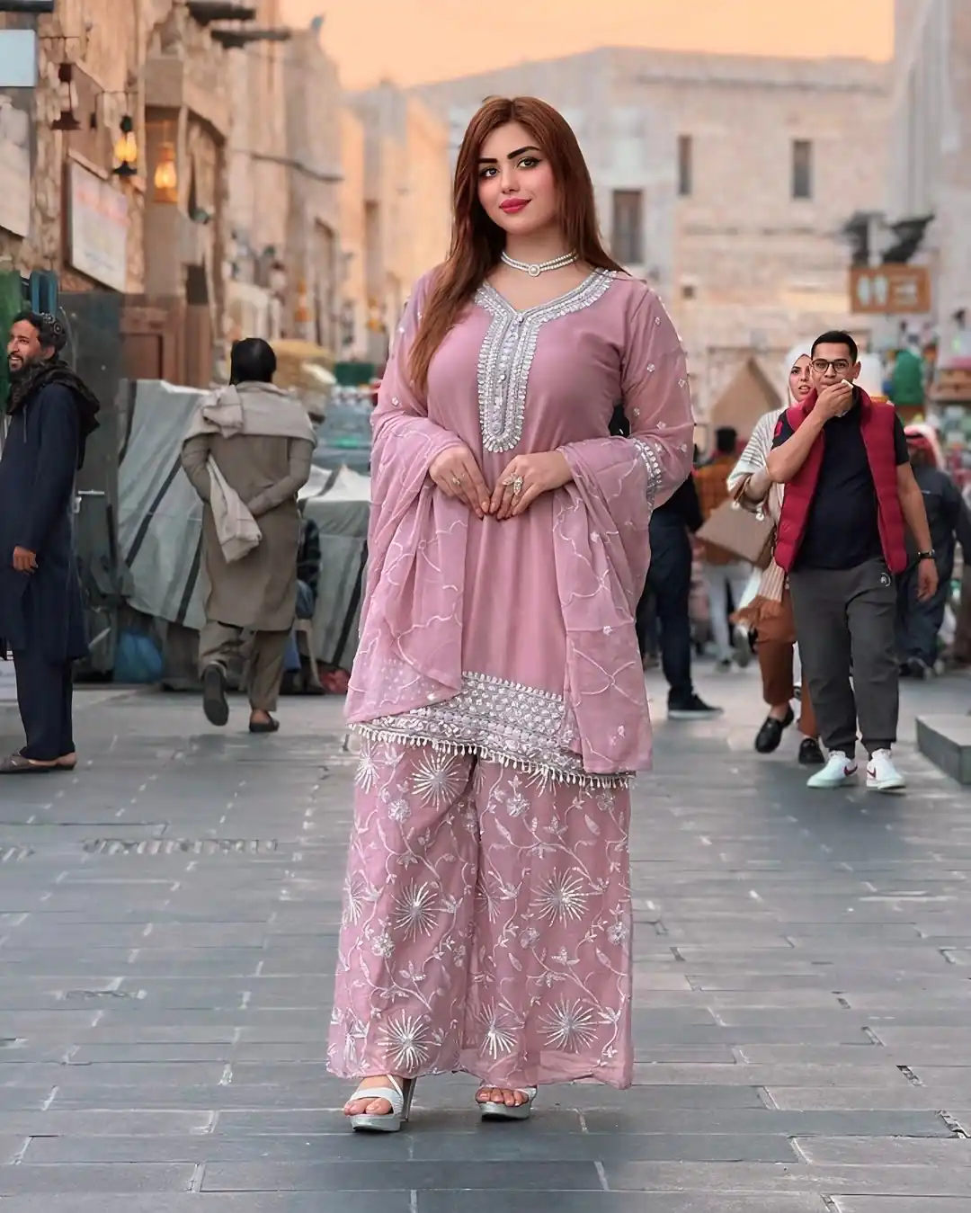 NSR 836 Light Pink Color Faux Georgette With Embroidery Sharara Suit Wedding, Party, Festive, Events Etc.  Expected Delivery 4-6 Working Days @2049/- | Jump Suits, Salwar suit, Casual Suits, Creative suits, Designer Suits, Palazzo Suits, Party Wear Suits, Patiala Suits, Straight Suits