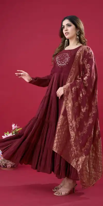 ZSR 3107 Maroon Color Roman Silk With Embroidery Sequence Work Anarkali Gown Wedding Party, Festive, Events Etc.4-6 Working Days@1999/- only | Gowns, Bollywood Gowns, Creative Gowns, Designer Gowns, Embroidered Gowns, Party Wear Gowns, Straight Suits