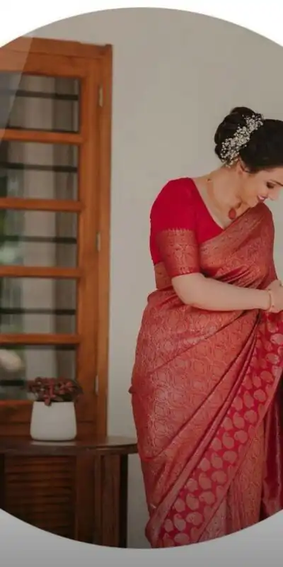 KP 5084 Red Color Soft Lichi Silk Jacquard Work On All Over Saree Casual, Wedding, Festive, Events . Expected Delivery  4-6 Working Days @1349/- only                                                                                                                                             | Sarees, Bollywood Sarees, Creative Sarees, Designer Sarees, Embroidered Sarees, Ethnic Saree, Modern Digital sarees, Party Wear Sarees