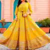 Yellow Rayon Print Embroidery Work Long Anarkali Gown