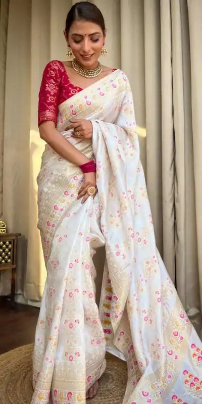 MS 476 White Color Soft Lichi Silk Kubera Pattu On All Over Saree Casual, Wedding, Festive, Events . Expected Delivery 4-6 Working Days @1299/- only | Sarees, Bollywood Sarees, Creative Sarees, Designer Sarees, Embroidered Sarees, Ethnic Saree, Modern Digital sarees, Party Wear Sarees