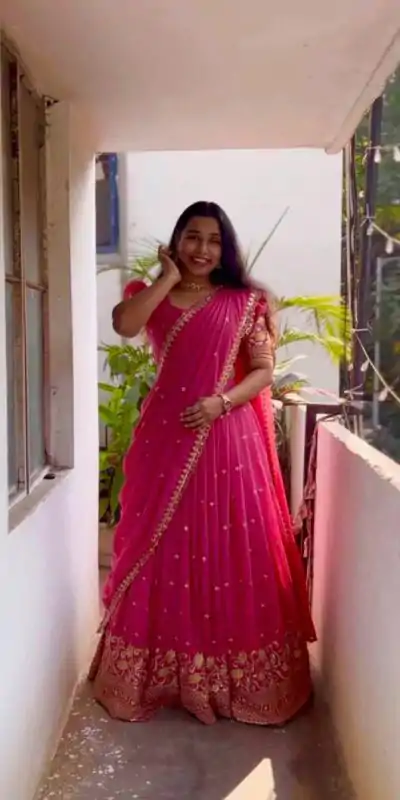 Red Georgette Embroidery And Sequins Work Lehenga Choli