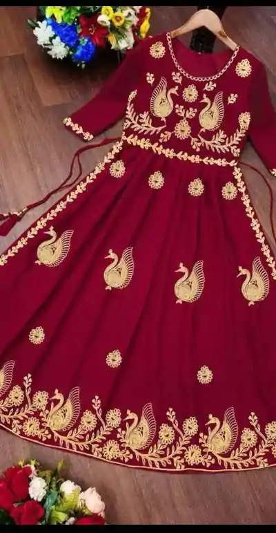 Red Georgette Embroidery Work Anarkali Gown