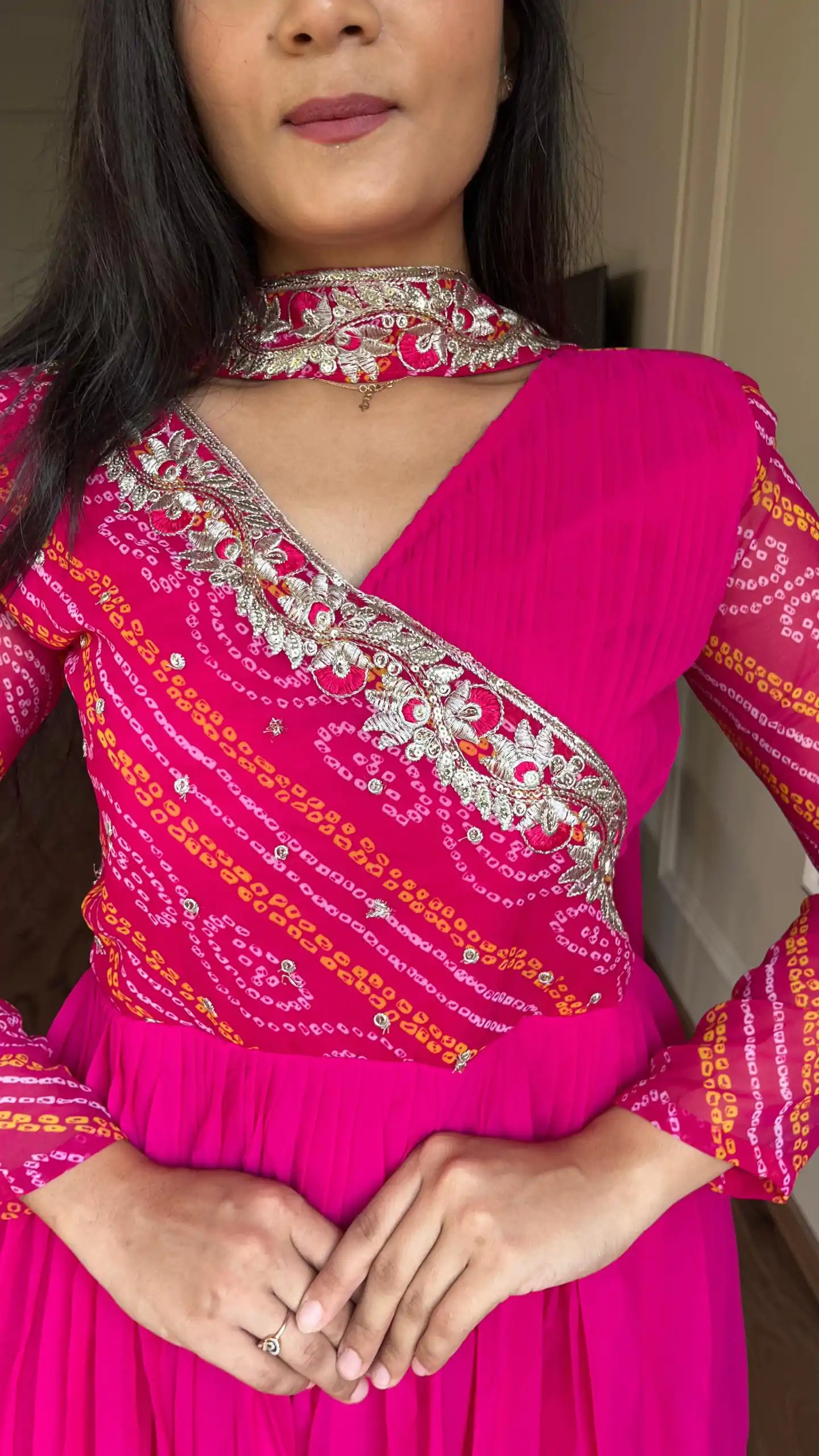 Ram 058 Pink Color Bandhej With Fox Georgette 3mm Sequence Embroidery Work Anarkali Gown Wedding Party, Festive, Events Etc.4-6 Working Days@1899/- only | Gowns, Bollywood Gowns, Creative Gowns, Designer Gowns, Embroidered Gowns, Party Wear Gowns, Straight Suits