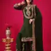 Bottle Green Faux Georgette Embroidery Sequence Work Salwar Suit