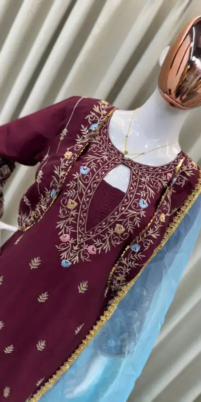 BE-318 Maroon Chinon Sequence Embroidery Work Salwar Suit  Casual, Wedding, Party, Festive, Events Etc.4-6 Working Days@ 2099/-only | Jump Suits, Salwar suit, Casual Suits, Creative suits, Designer Suits, Palazzo Suits, Party Wear Suits, Patiala Suits, Straight Suits