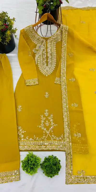 NSR 840 Yellow Black Color Faux Georgette With Embroidery Sequence Work Salwar Suit Casual, Wedding, Party, Festive, Events Etc.4-6 Working Days@ 1999/-only | Jump Suits, Salwar suit, Casual Suits, Creative suits, Designer Suits, Palazzo Suits, Party Wear Suits, Patiala Suits, Straight Suits