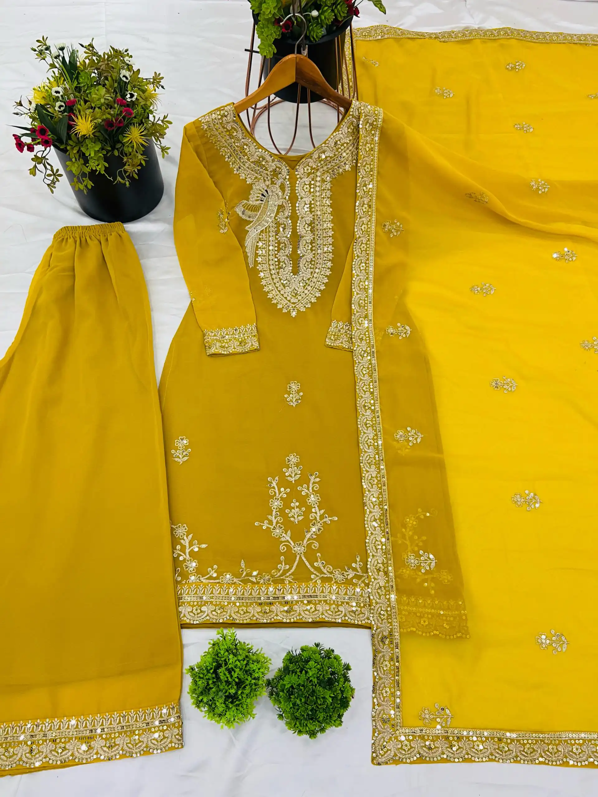 NSR 840 Yellow Black Color Faux Georgette With Embroidery Sequence Work Salwar Suit Casual, Wedding, Party, Festive, Events Etc.4-6 Working Days@ 1999/-only | Jump Suits, Salwar suit, Casual Suits, Creative suits, Designer Suits, Palazzo Suits, Party Wear Suits, Patiala Suits, Straight Suits