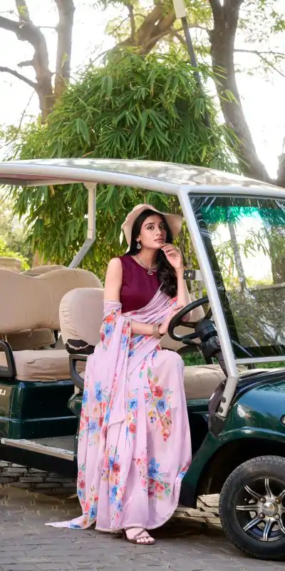 Amazing Light Pink Color Weightless Marble Floral Printed Saree