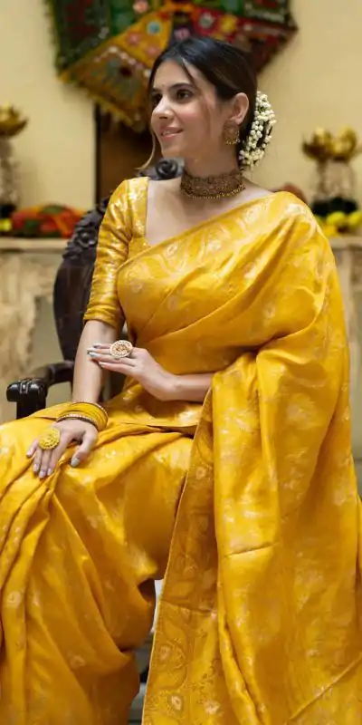 MB 494 Yellow Color Soft Litchi Silk All Over Weaving Saree Casual, Wedding, Festive, Events . Expected Delivery 4-6 Working Days @1199/- only | Sarees, Bollywood Sarees, Creative Sarees, Designer Sarees, Embroidered Sarees, Ethnic Saree, Modern Digital sarees, Party Wear Sarees