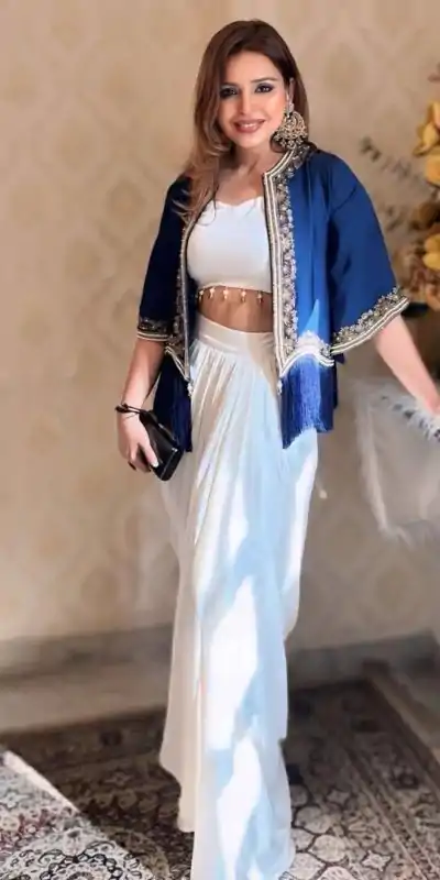 LG 1930 White Color Crape Silk Moti Lace On Blouse Dhoti Suit Casual, Wedding, Festive, Events . Expected Delivery  4-6 Working Days @2099/- only      | Jump Suits, Salwar suit, Casual Suits, Creative suits, Designer Suits, Palazzo Suits, Party Wear Suits, Patiala Suits, Straight Suits