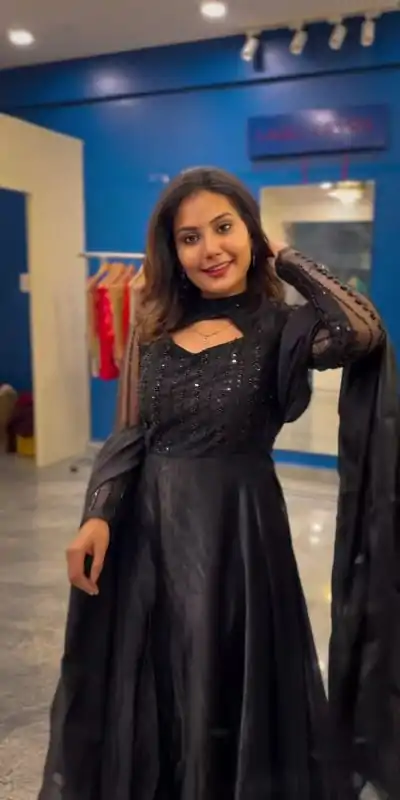 ND 5038 Black Color Jimmy Chu With Sequence Embroidery Work Gown Casual, Wedding, Party, Festive, Events Etc.4-6 Working Days@ 2099/-only | Gowns, Bollywood Gowns, Creative Gowns, Designer Gowns, Embroidered Gowns, Party Wear Gowns