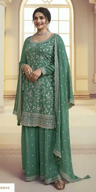 Glowing Green Color Chinon Embroidery Multi Work Salwar Suit