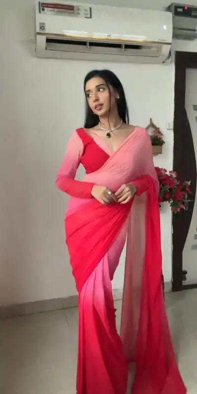 Glowing Pink And Red Color Soft Georgette Silk Ready To Wear Saree
