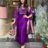 Glowing Purple Color Roman Silk Coding Work Salwar Suit