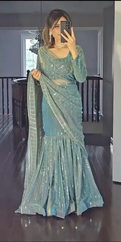 Grand Blue Color fancy Lecrae Drop style Lehenga Choli