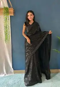 Magical Black Color Georgette Sequence Work Saree