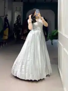 Classic White Color Kanjivaram Zari Weaving Work Gown