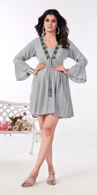 INLI Stylish Grey Color Rayon Heavy Embroidery Work Kurti Casual, Wedding, Party, Festive, Events Etc. Expected Delivery 4-6 Working Days @1399/- | Kurti, Bollywood Kurti, Creative Kurtis, Designer Kurti, Party Wear Kurti, Selfie Kurti