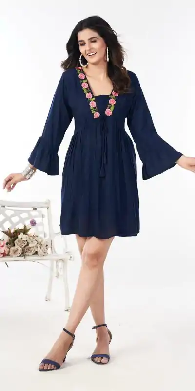 INLI Stylish Navy Blue Color Rayon Heavy Embroidery Work Kurti Casual, Wedding, Party, Festive, Events Etc. Expected Delivery 4-6 Working Days @1399/- | Kurti, Bollywood Kurti, Creative Kurtis, Designer Kurti, Party Wear Kurti, Selfie Kurti