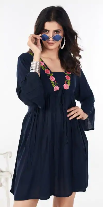 INLI Stylish Navy Blue Color Rayon Heavy Embroidery Work Kurti Casual, Wedding, Party, Festive, Events Etc. Expected Delivery 4-6 Working Days @1399/- | Kurti, Bollywood Kurti, Creative Kurtis, Designer Kurti, Party Wear Kurti, Selfie Kurti