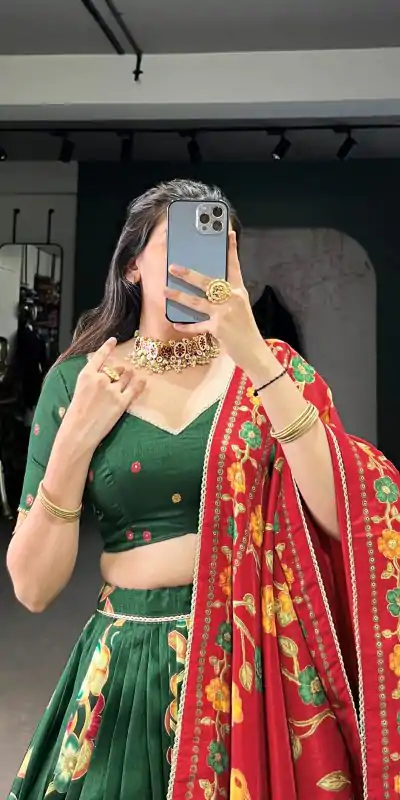 LNB 1239 Green Color Tushar Silk Printed Foil Work Lehenga Choli Casual, Wedding, Party, Festive, Events Etc.4-6 Working Days@ 2249/-only | Lehenga, Bollywood Lehenga, Creative Lehenga, Designer Lehenga, Embroidered Lehenga, Party Wear Lehenga