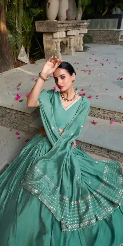LNB 1906 Sea Green Pure Chanderi Plain With Zari Weaving Work Border Lehenga Choli Wedding, Party, Festive, Events Etc. Delivery 4-6 Working Days Rs 1999 | Lehenga, Bollywood Lehenga, Creative Lehenga, Designer Lehenga, Embroidered Lehenga, Party Wear Lehenga