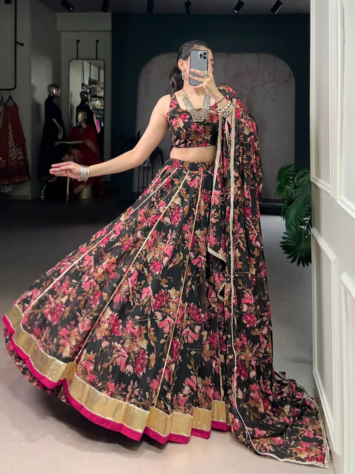 LNB 1672 Black Color Chiffon Floral Print Foil Print Embossed Design Lehenga Choli Wedding, Party, Festive, Events Etc. Delivery 4-6 Working Days Rs 3499 | Lehenga, Bollywood Lehenga, Creative Lehenga, Designer Lehenga, Embroidered Lehenga, Party Wear Lehenga