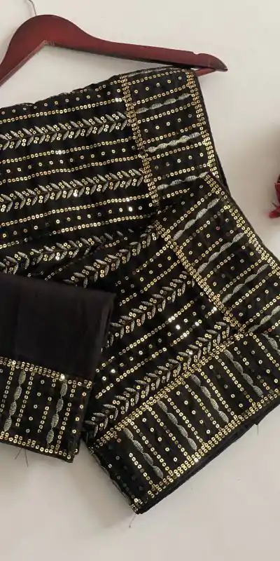 DF 3451 Black Color Faux Georgette 5mm Sequence Embroidery Work Saree Casual, Wedding, Festive, Events . Expected Delivery  4-6 Working Days @1799/- only                                                 | Sarees, Bollywood Sarees, Creative Sarees, Designer Sarees, Embroidered Sarees, Ethnic Saree, Modern Digital sarees, Party Wear Sarees