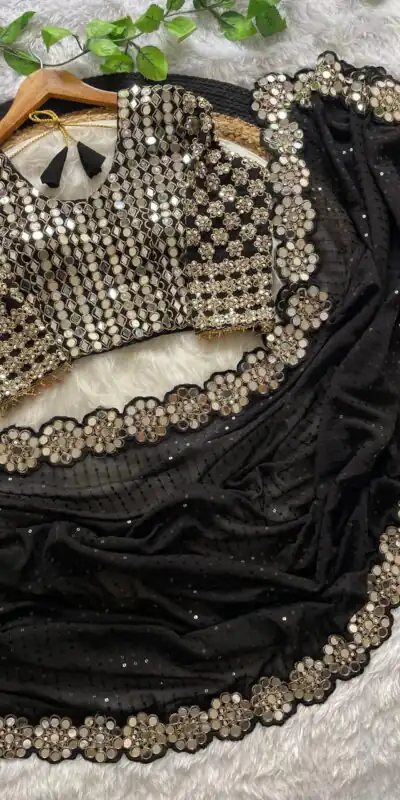DF 3429 Black Color Faux Georgette 5mm Sequence Work Saree Casual, Wedding, Festive, Events . Expected Delivery  4-6 Working Days @2199/- only                                        | Sarees, Bollywood Sarees, Creative Sarees, Designer Sarees, Embroidered Sarees, Ethnic Saree, Modern Digital sarees, Party Wear Sarees