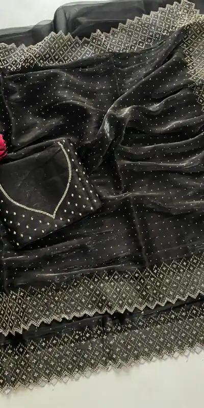 DF 3467 Black Color Jimmy Choo Full Zarkhan Diamond Work Saree Casual, Wedding, Festive, Events . Expected Delivery 4-6 Working Days @2099/- only | Sarees, Bollywood Sarees, Creative Sarees, Designer Sarees, Embroidered Sarees, Ethnic Saree, Modern Digital sarees, Party Wear Sarees