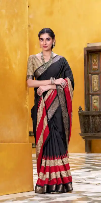 YNF 7049 Black Color Poly Cotton Printed With Zari Weaving Work Saree Casual, Wedding, Festive, Events . Expected Delivery  4-6 Working Days @1699/- only                                                                                | Sarees, Bollywood Sarees, Creative Sarees, Designer Sarees, Embroidered Sarees, Ethnic Saree, Modern Digital sarees, Party Wear Sarees