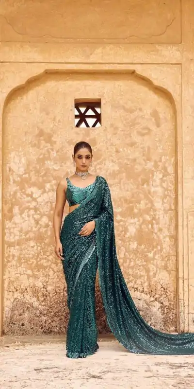 DF 3433 Blue Color Georgette 5mm Khichdi Sequence Embroidery Work Saree Casual, Wedding, Festive, Events . Expected Delivery  4-6 Working Days @1799/- only                                                                                | Sarees, Bollywood Sarees, Creative Sarees, Designer Sarees, Embroidered Sarees, Ethnic Saree, Modern Digital sarees, Party Wear Sarees
