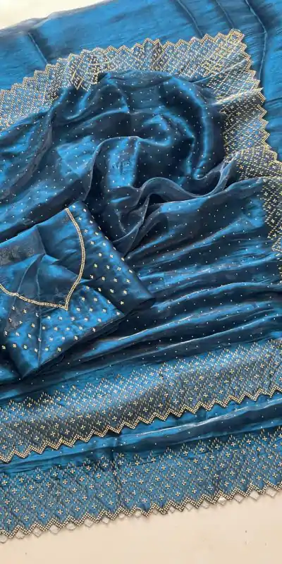DF 3467 Blue Color Jimmy Choo Full Zarkhan Diamond Work Saree Casual, Wedding, Festive, Events . Expected Delivery  4-6 Working Days @2099/- only                                                                                | Sarees, Bollywood Sarees, Creative Sarees, Designer Sarees, Embroidered Sarees, Ethnic Saree, Modern Digital sarees, Party Wear Sarees