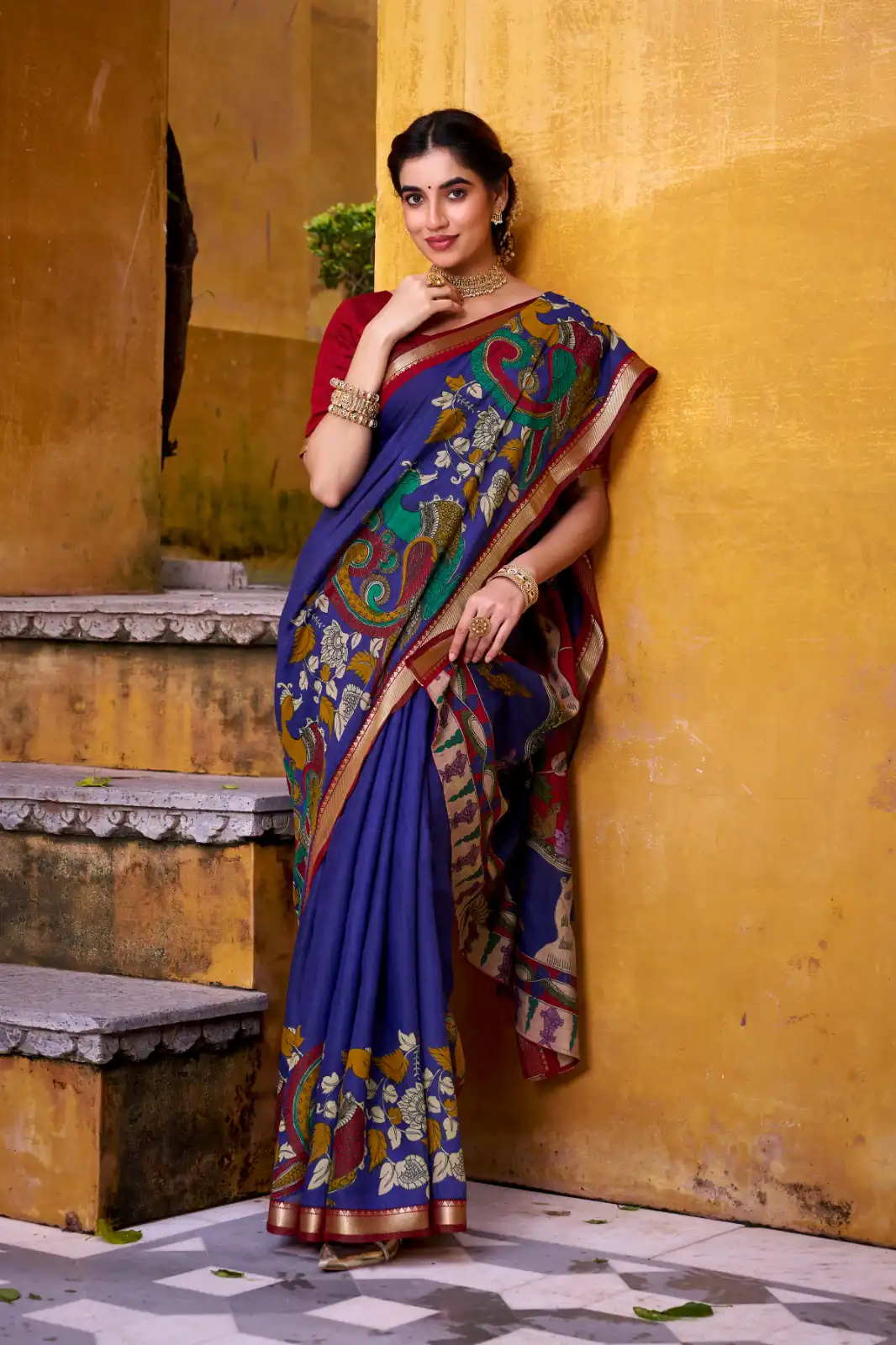 YNF 7048 Blue Color Polyester Chanderi Kalamkari Weaving Work Saree Casual, Wedding, Festive, Events . Expected Delivery 4-6 Working Days @1499/- only | Sarees, Bollywood Sarees, Creative Sarees, Designer Sarees, Embroidered Sarees, Ethnic Saree, Modern Digital sarees, Party Wear Sarees