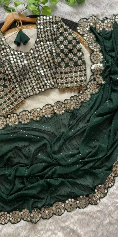 DF 3429 Bottle Green Color Faux Georgette 5mm Sequence Work Saree Casual, Wedding, Festive, Events . Expected Delivery  4-6 Working Days @2199/- only                                                 | Sarees, Bollywood Sarees, Creative Sarees, Designer Sarees, Embroidered Sarees, Ethnic Saree, Modern Digital sarees, Party Wear Sarees