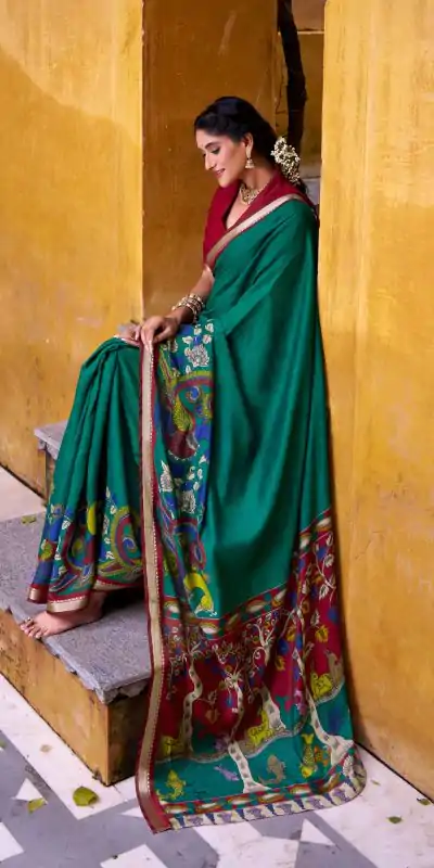 YNF 7048 Firozi Color Polyester Chanderi Kalamkari Weaving Work Saree Casual, Wedding, Festive, Events . Expected Delivery  4-6 Working Days @1499/- only                                | Sarees, Bollywood Sarees, Creative Sarees, Designer Sarees, Embroidered Sarees, Ethnic Saree, Modern Digital sarees, Party Wear Sarees